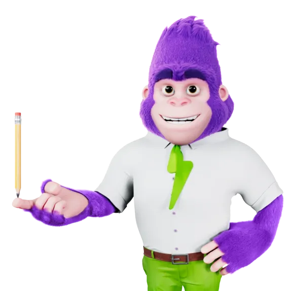 Maskot Gustav drží na prstu tužku